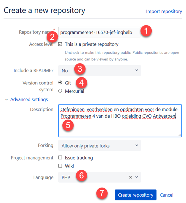 Bitbucket Create a new repository